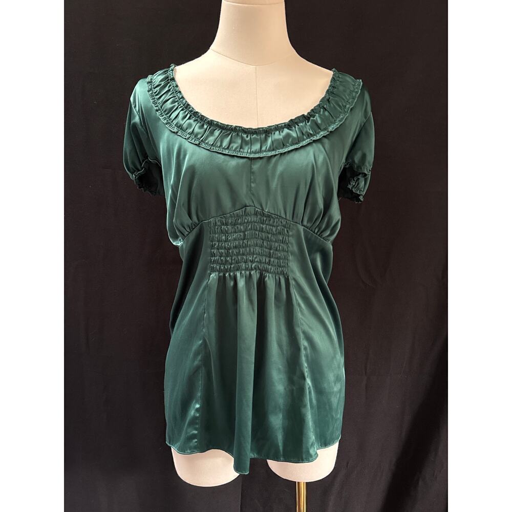 Women’s Massimo Forest Green Satin Cap Sleeved Top Sz XXL